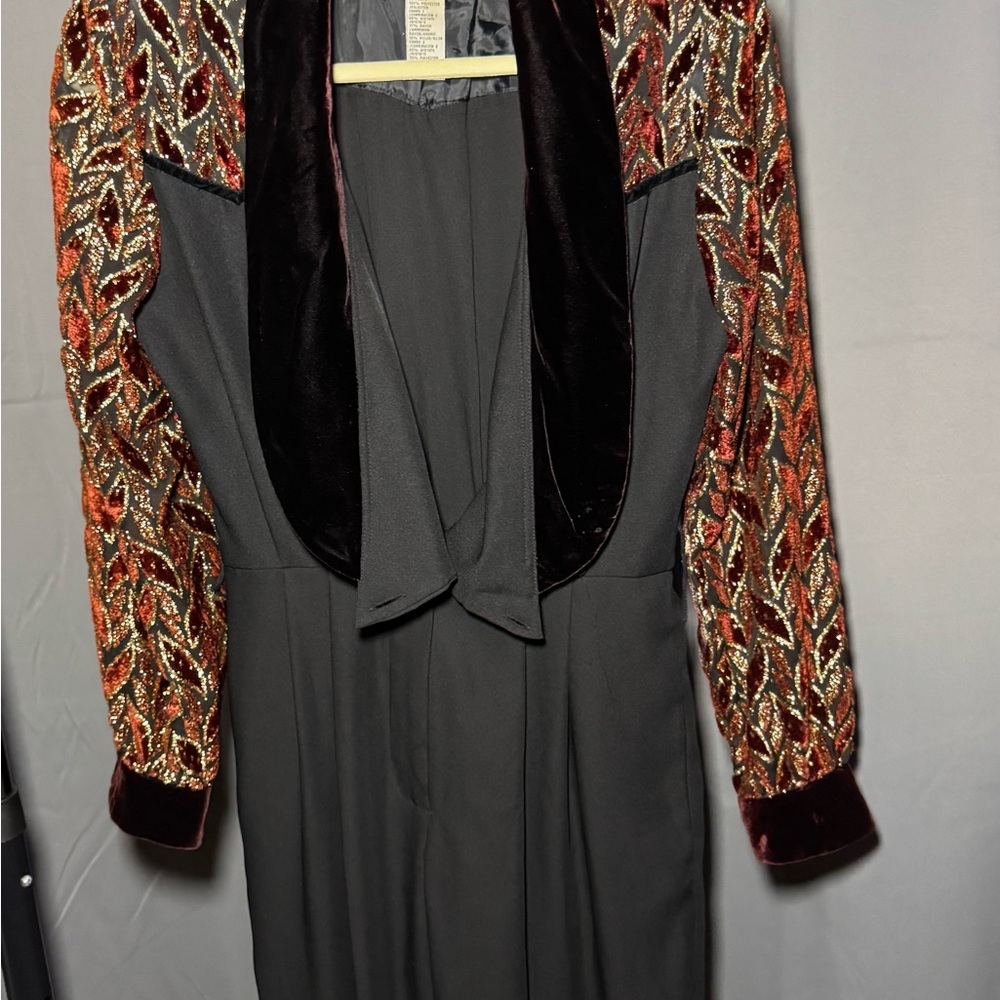 Elegant Vintage Black and Red Embroidered Jumpsuit